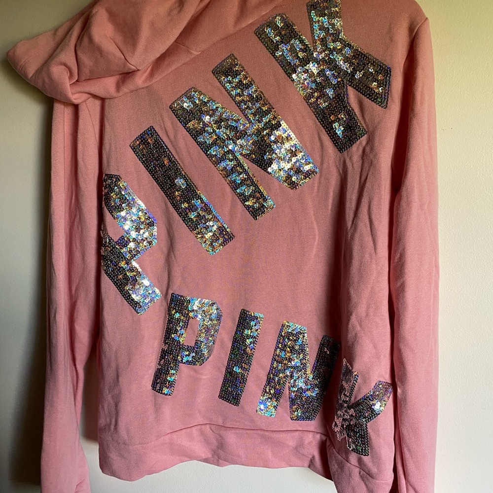 Victoria’s Secret pink hoodie L sequins bling